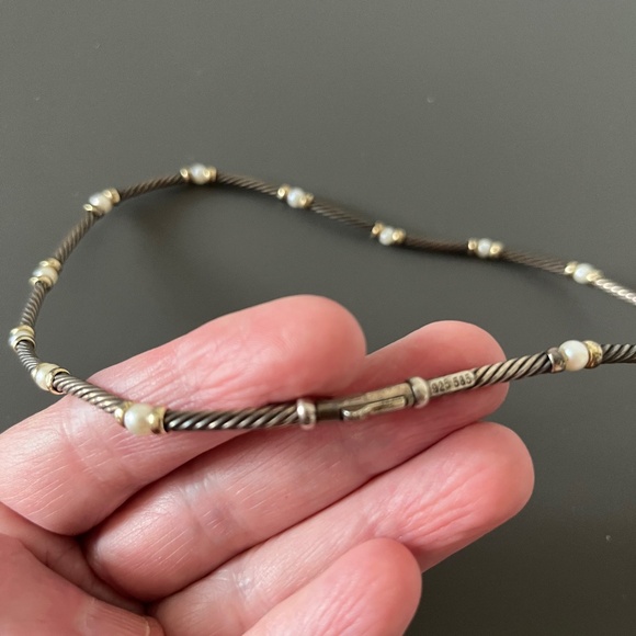 David Yurman Hampton 585 14K Gold 925 Sterling Silver Choker Pearl Necklace - Picture 3 of 10